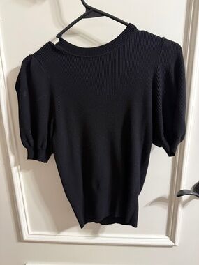 Black Ribbed Puff Sleeve Top